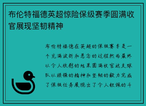 布伦特福德英超惊险保级赛季圆满收官展现坚韧精神 布伦特福德英超惊险保级赛季圆满收官展现坚韧精神